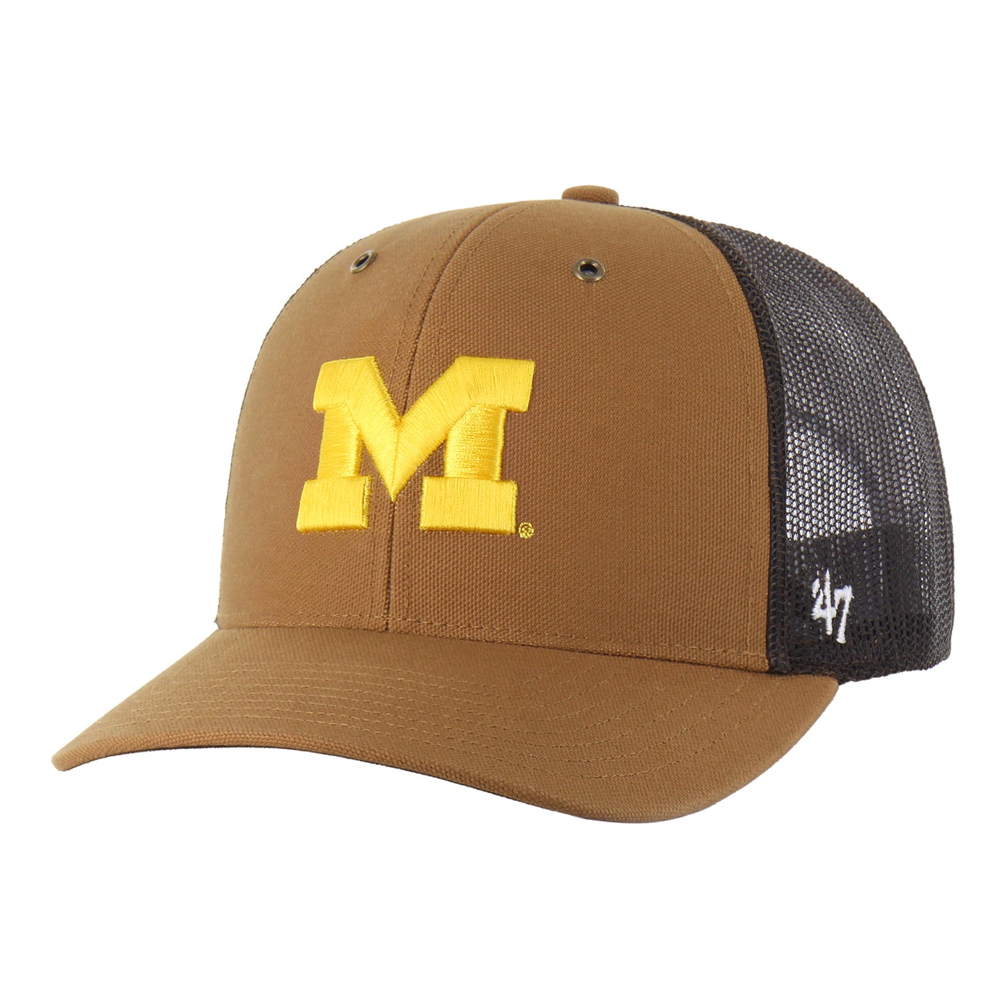 Michigan Wolverines Carhartt Brown Block M Trucker Hat