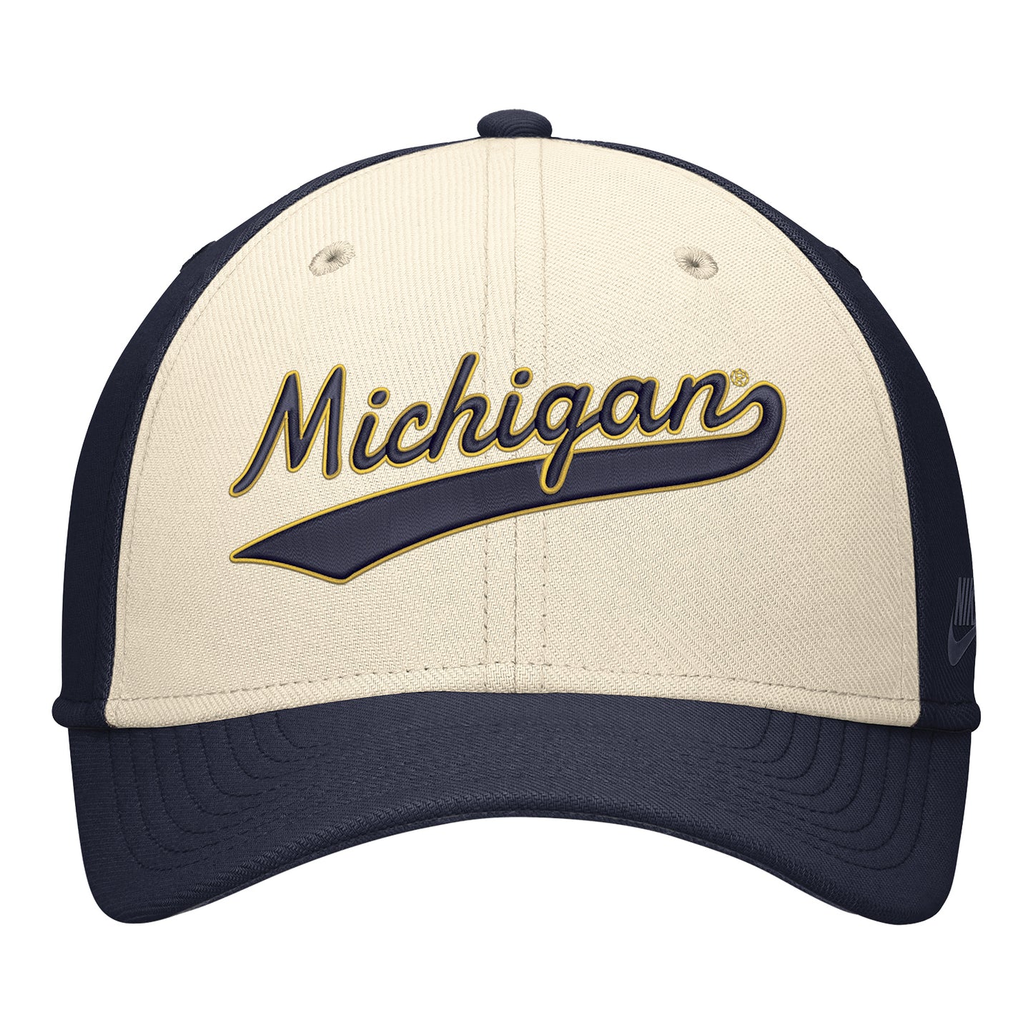 Michigan Wolverines Nike Navy & White Vault Script Flex Hat - Front View