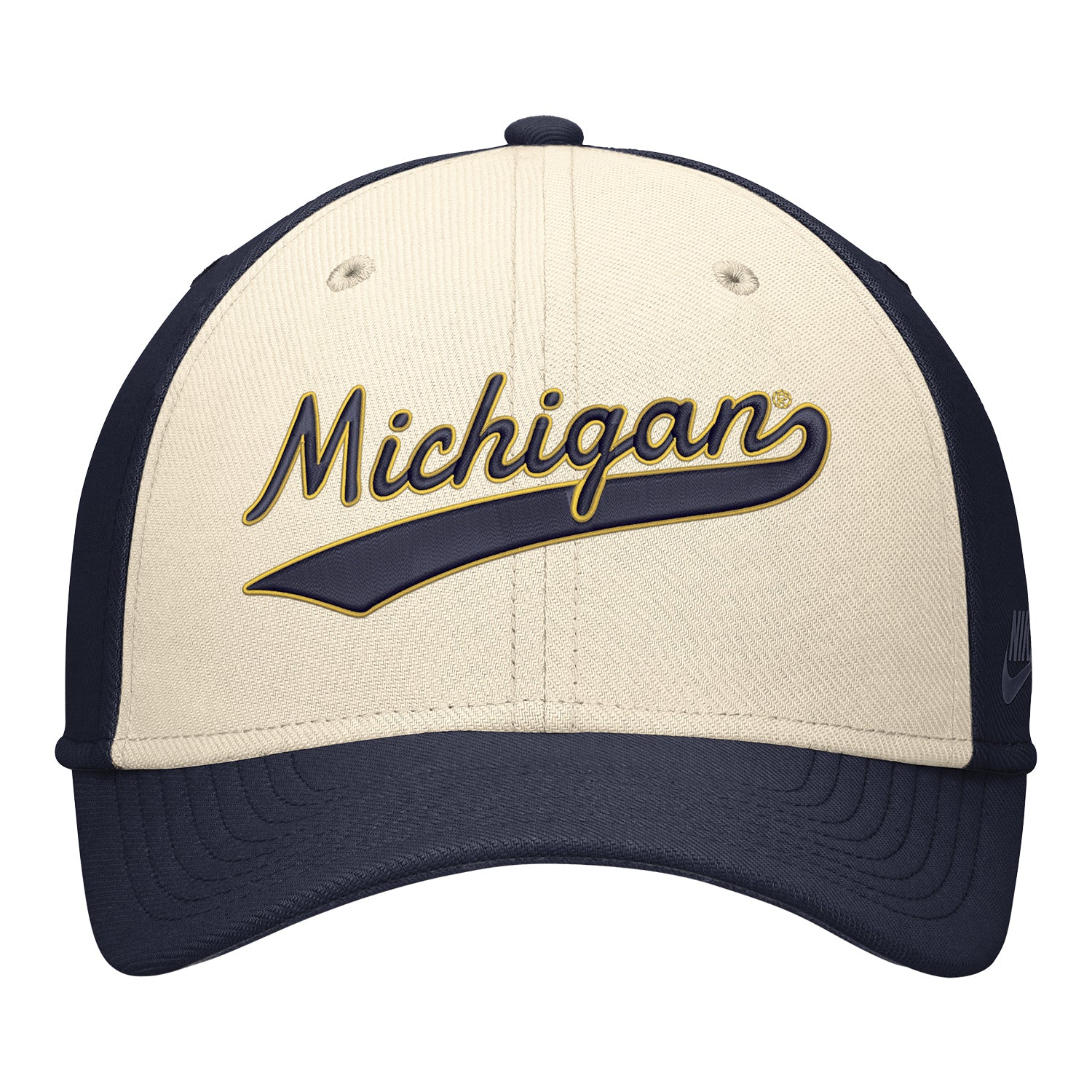 Michigan Wolverines Nike Navy & White Vault Script Flex Hat - Front View