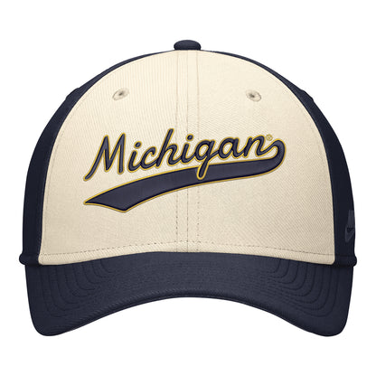 Michigan Wolverines Nike Navy & White Vault Script Flex Hat - Front View