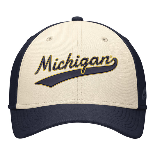 Michigan Wolverines Nike Navy & White Vault Script Flex Hat - Front View