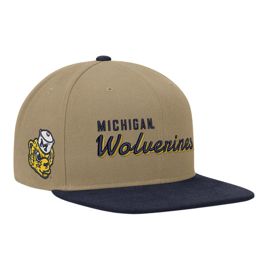 Michigan Wolverines Nike Tan Flatbill Script Adjustable Hat - Front View