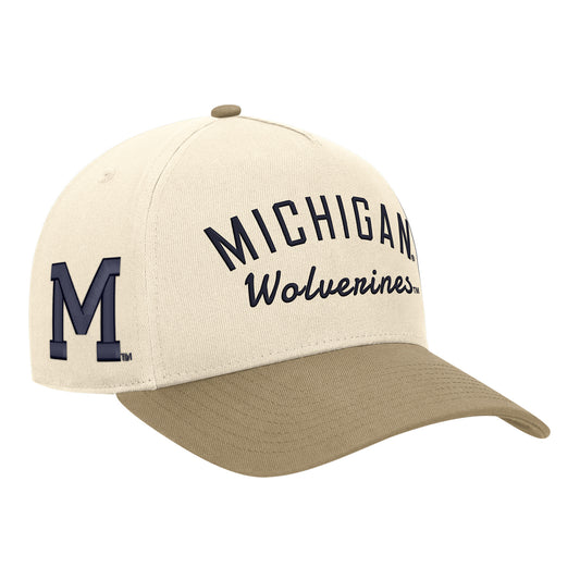 Michigan Wolverines Nike White & Tan Two Tone Retro Adjustable Snap Hat - Front View