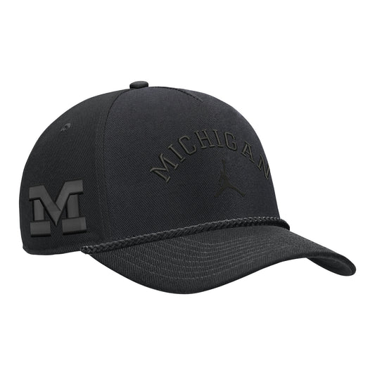 Michigan Wolverines Jordan Black Tonal Rope Adjustable Snap Hat - Front View