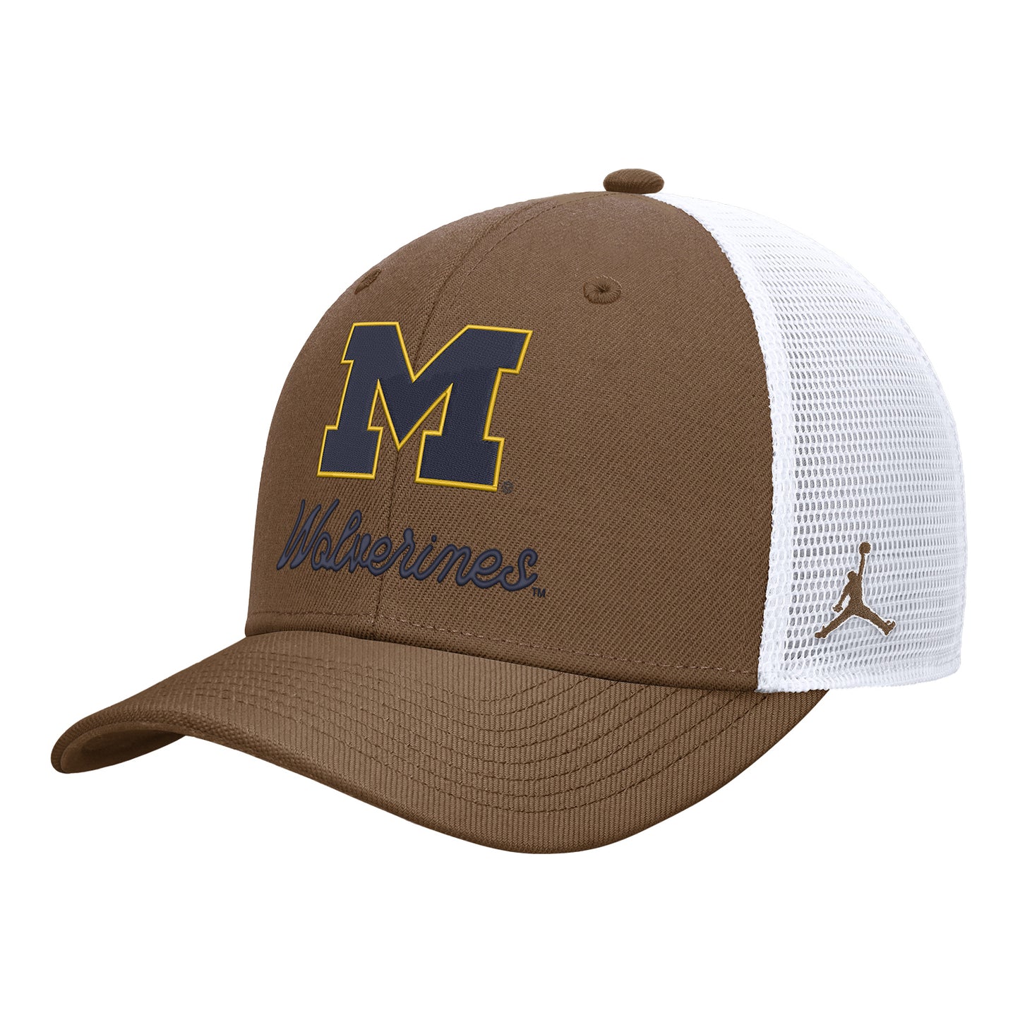 Michigan Wolverines Jordan Brown & White Two Tone Trucker Hat - Front View