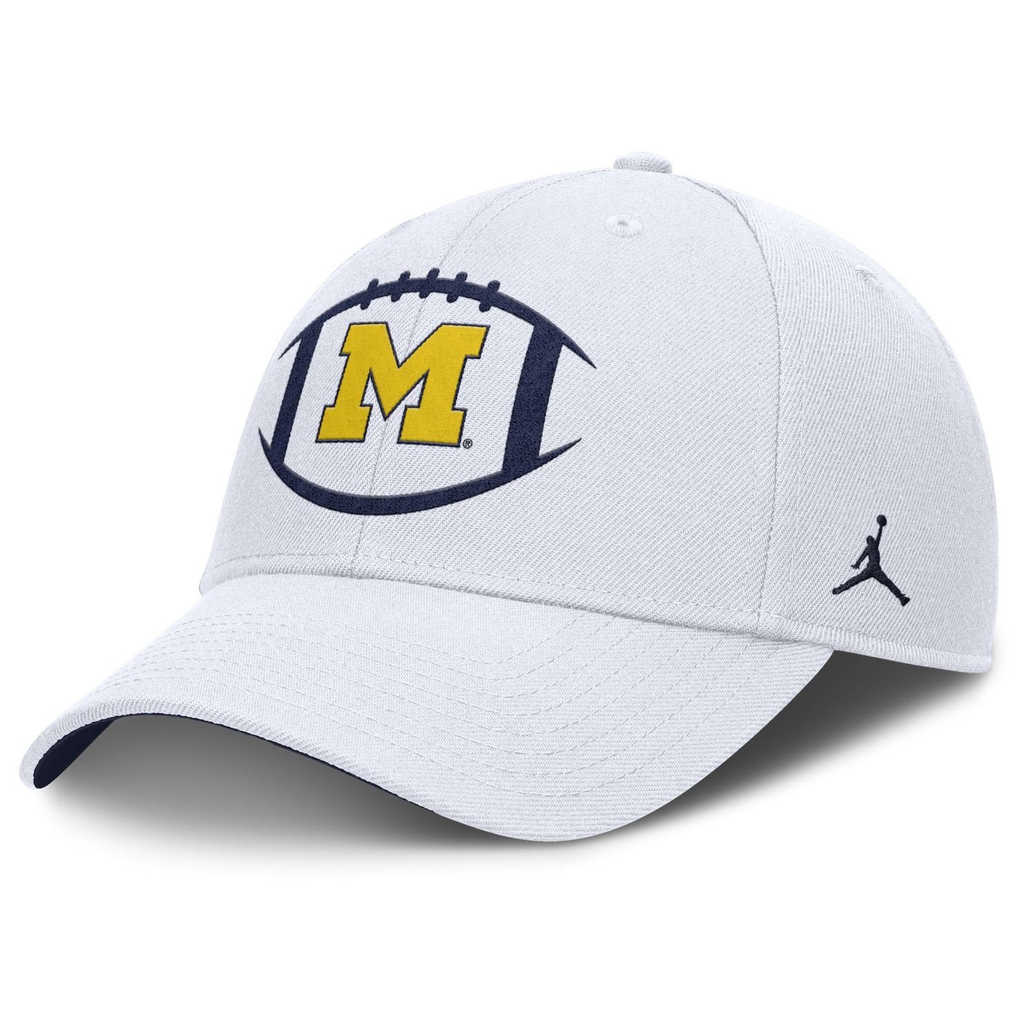 Michigan Wolverines Jordan White Structured Adjustable Football Hat - Front View