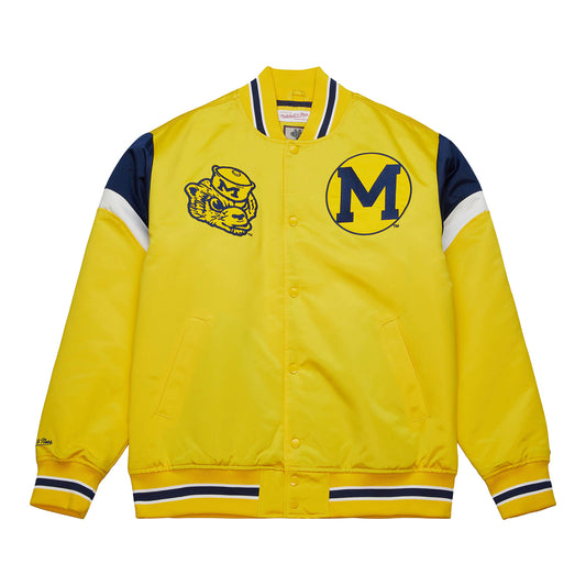 Michigan Wolverines Maize Mitchell & Ness Heavyweight Satin Jacket - Front View