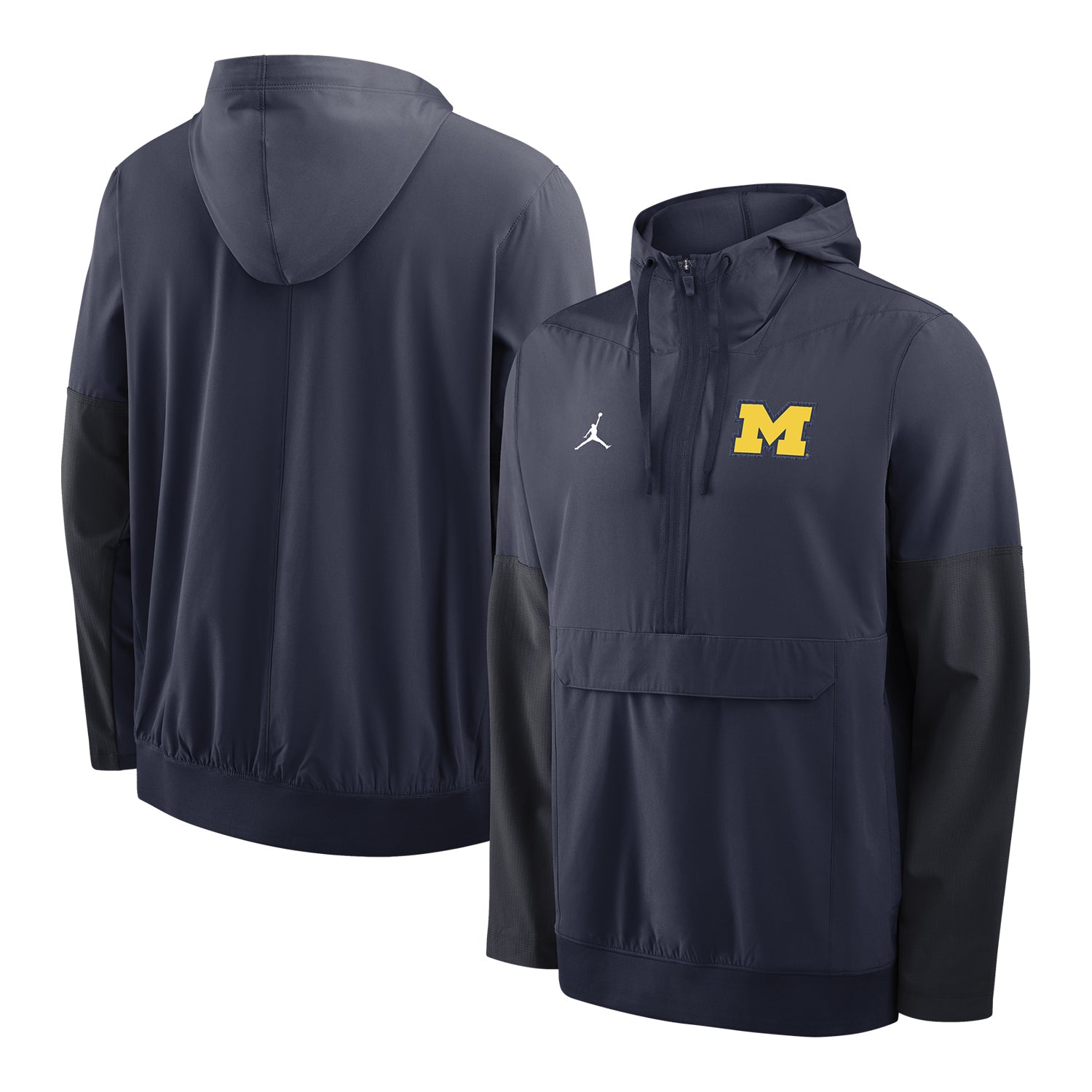 Michigan Wolverines Nike Jordan Navy Hooded Anorak Jacket - Front & Back View