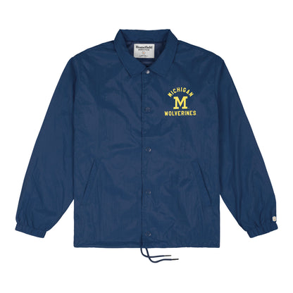 Michigan Wolverines Block M Throwback Coaches Jacket In Blue - Front View