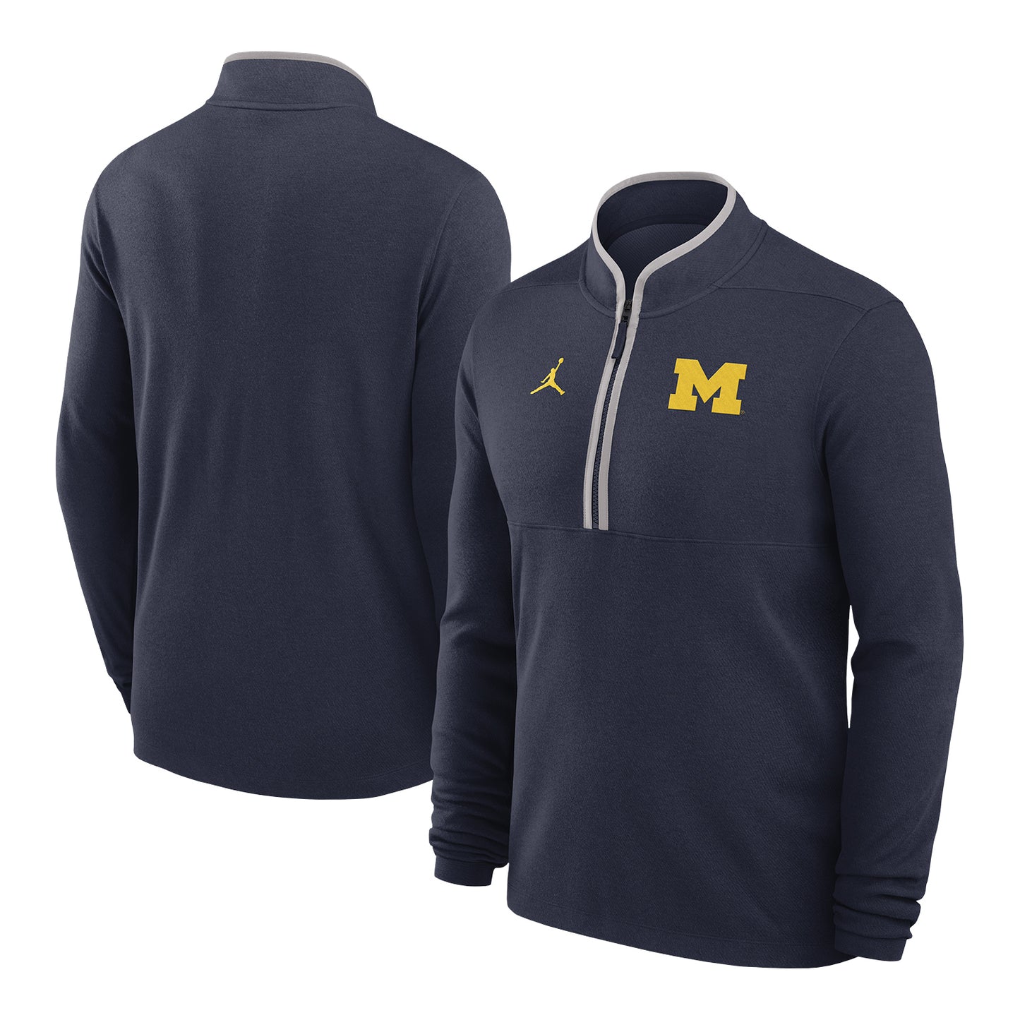 Michigan Wolverines Jordan Navy Victory Quarter-Zip - Front & Back View