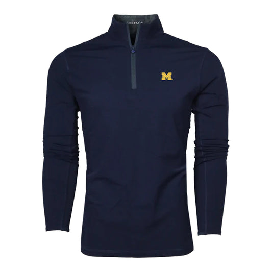 Michigan Wolverines Navy Tate Performance Mockneck Quarter-Zip - Front View