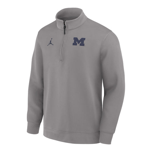 Michigan Wolverines Basketball Jordan Brand Grey Coaches Dri-FIT Long Sleeve Pullover - Front View