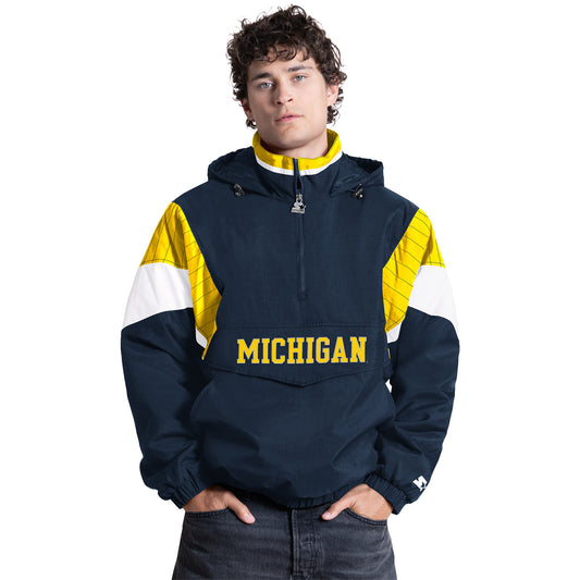 Michigan Wolverines Starter Navy Throwback Half Zip Jacket