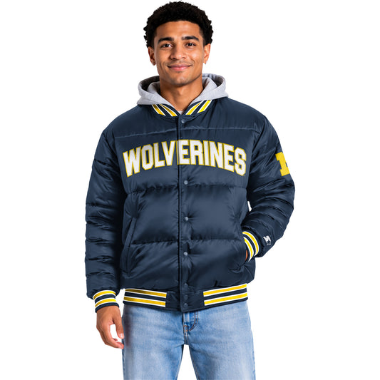 Michigan Wolverines Starter Navy Bubble Puff Jacket