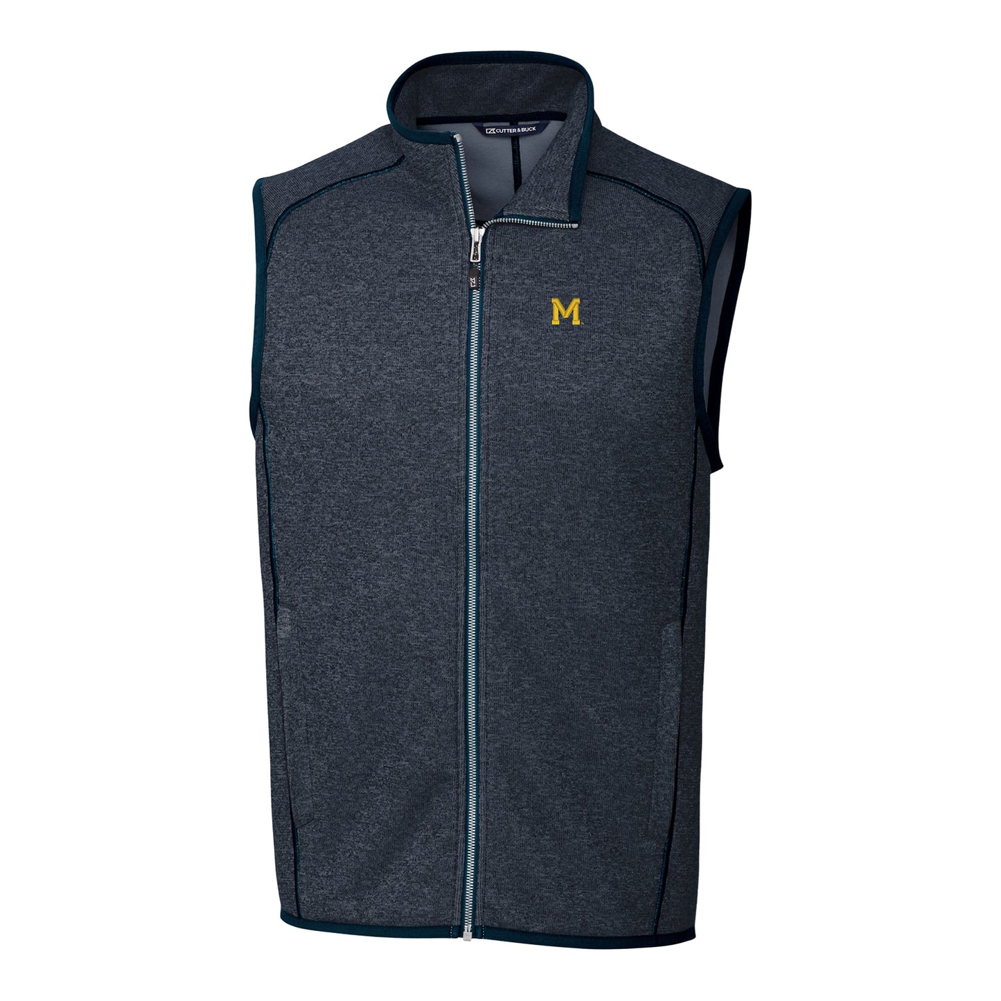 Michigan Wolverines Cutter & Buck Mainsail Knit Navy Vest - Front View