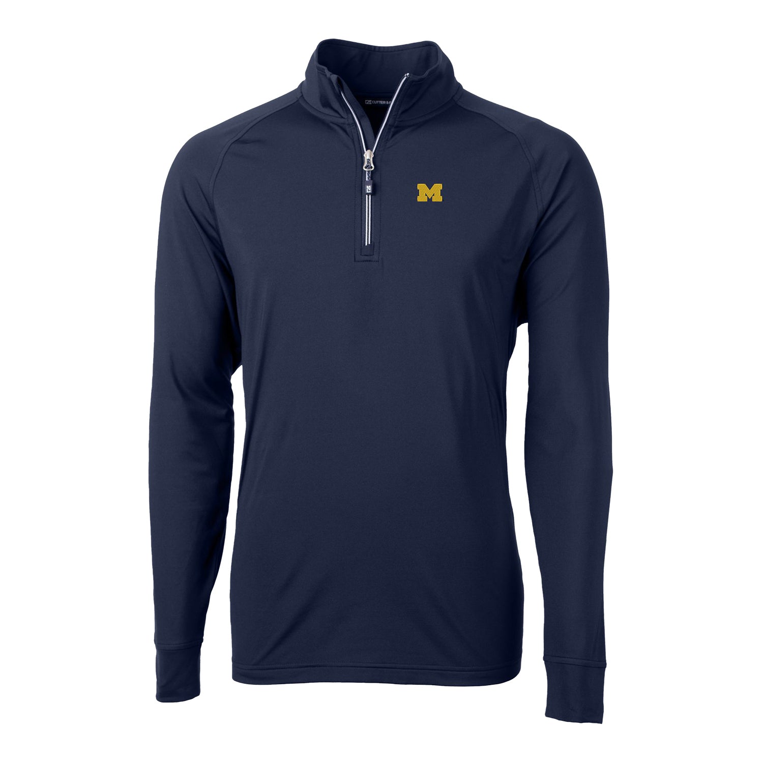 Michigan Wolverines Cutter & Buck 1/4 Zip Adapt Eco Knit Pullover Navy Jacket - Front View