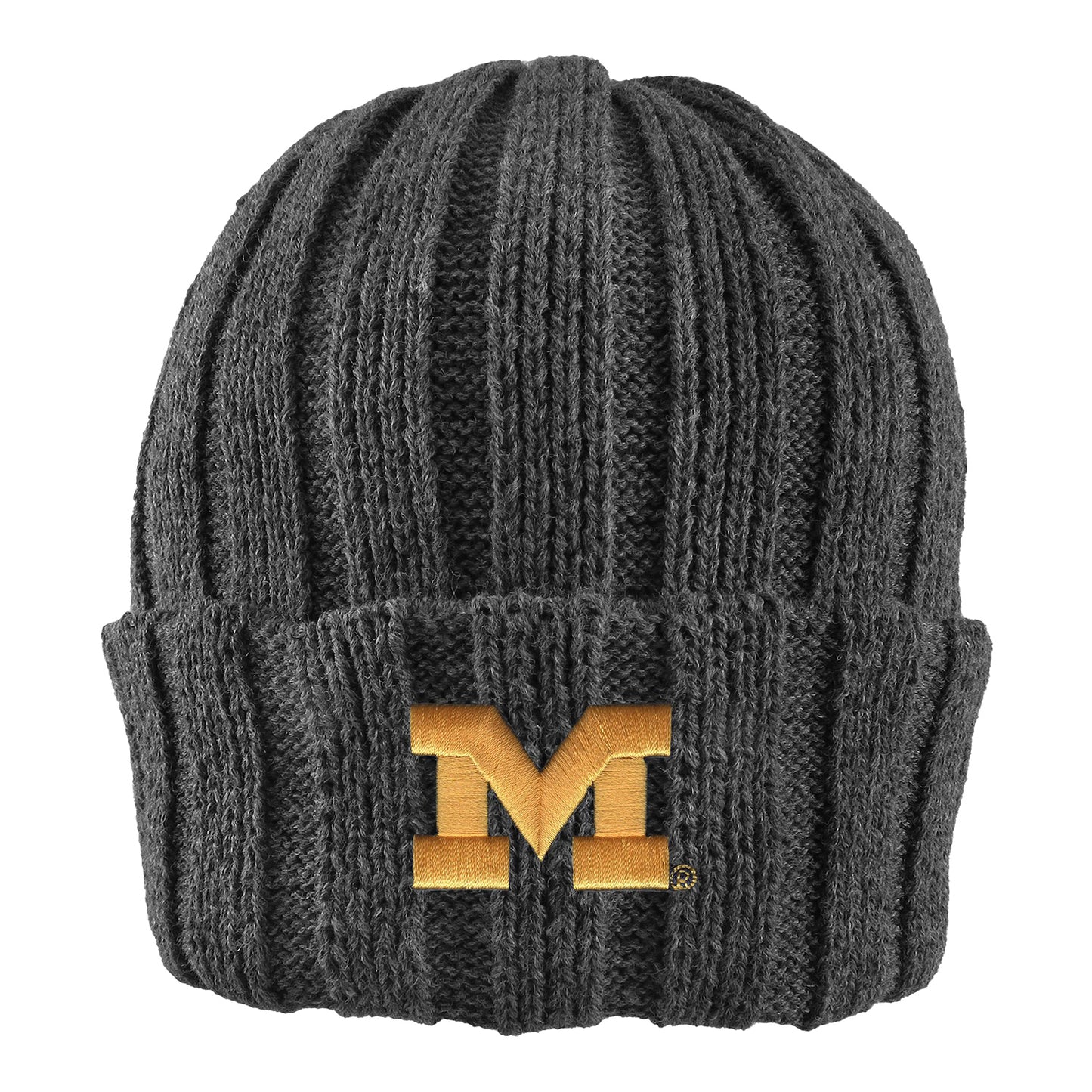 Michigan Wolverines Primary Logo Cuff Cable Knit Hat - Front View