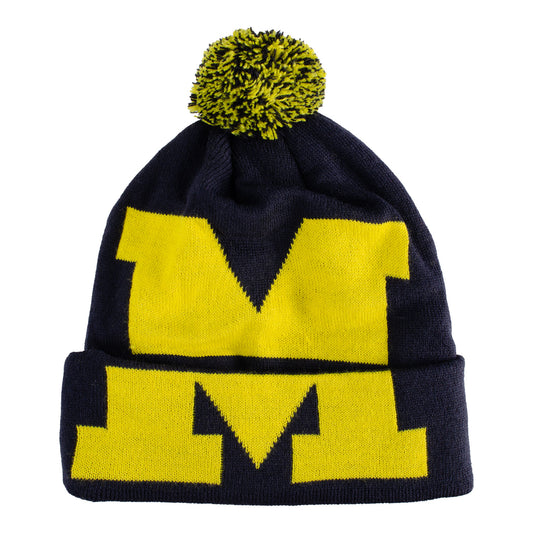 Michigan Wolverines Valiant 'Block M' Pom Knit Navy Hat - Front View