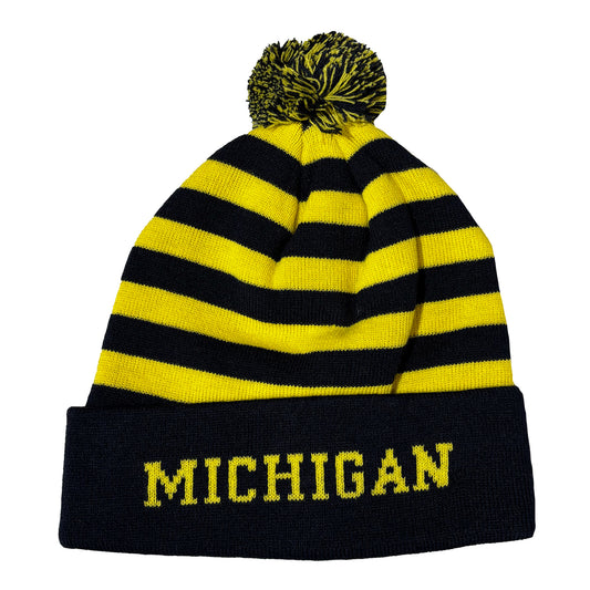 Michigan Wolverines Striped Wordmark Knit Hat - Front View