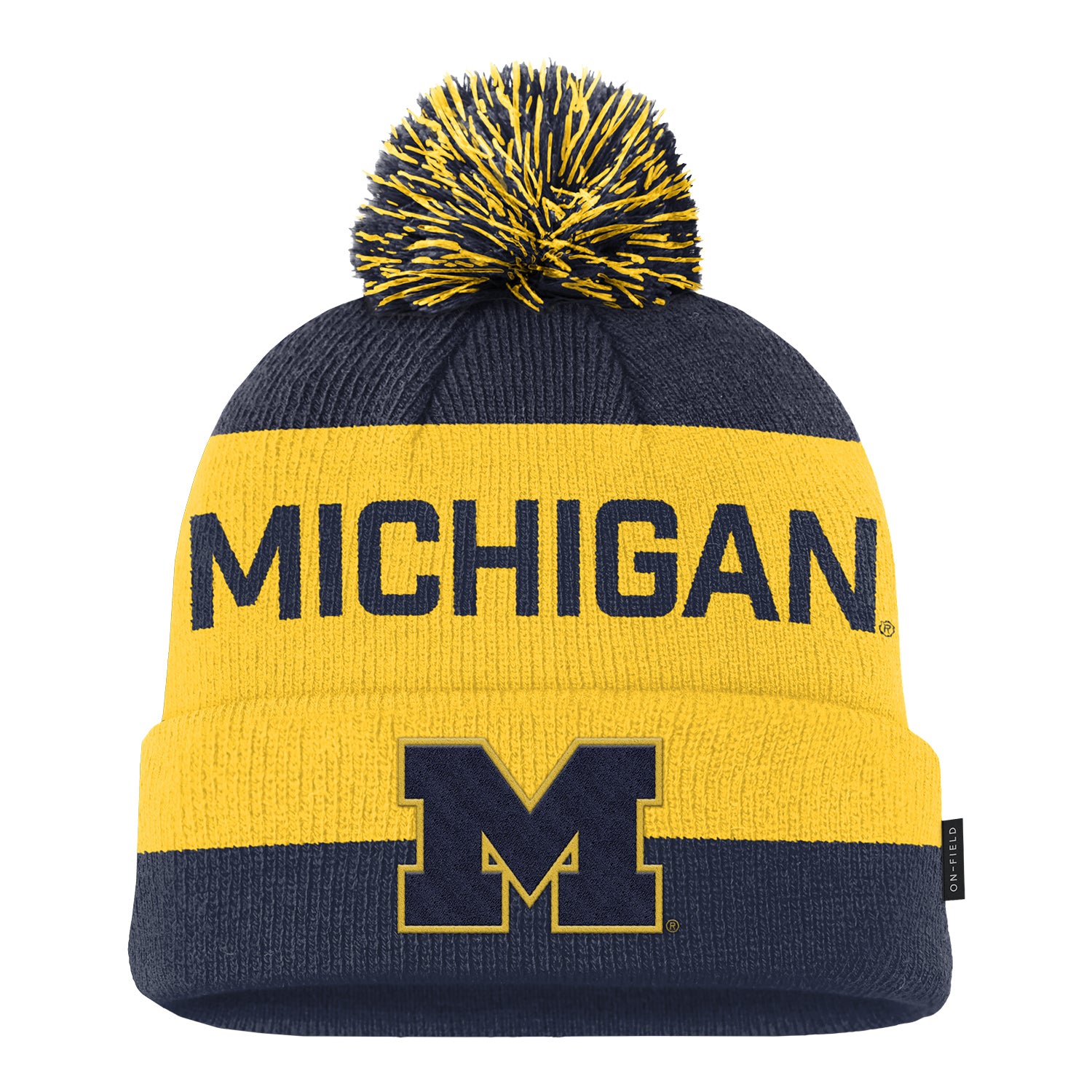 Michigan Wolverines Jordan Gameday Cuffed Pom Navy Beanie - Front View