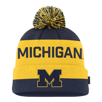 Michigan Wolverines Jordan Gameday Cuffed Pom Navy Beanie - Front View