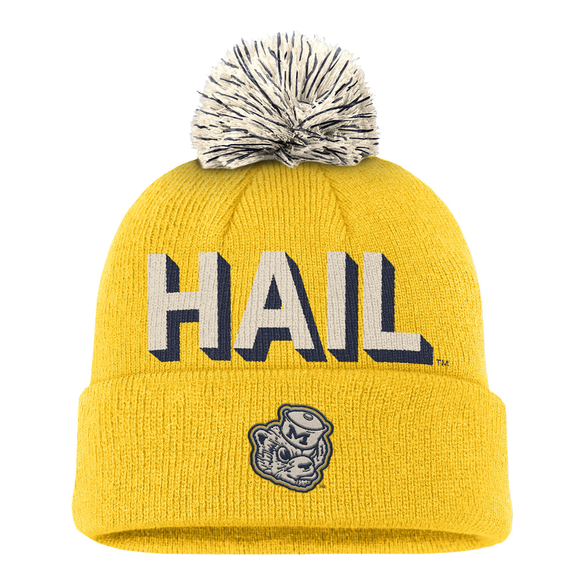 Michigan Wolverines Jordan Knit Cuffed Pom Hail Yellow Beanie