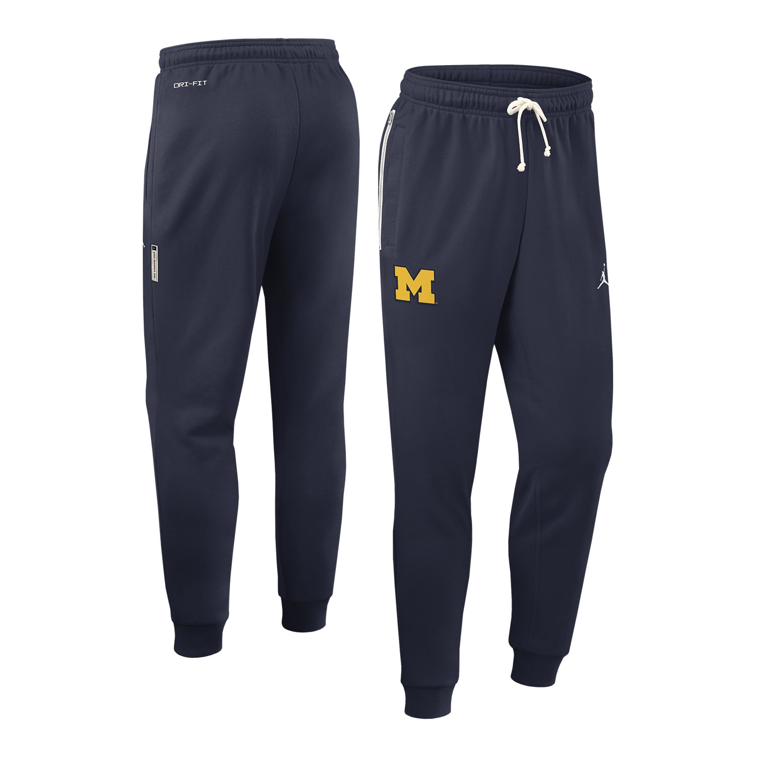 Michigan Wolvernes Nike Jordan Navy Tapered Pants - Front & Back View