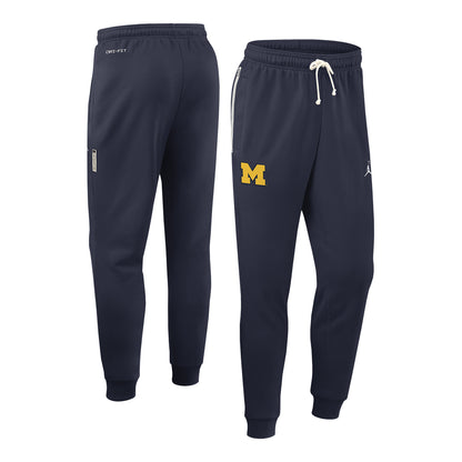 Michigan Wolvernes Nike Jordan Navy Tapered Pants - Front & Back View