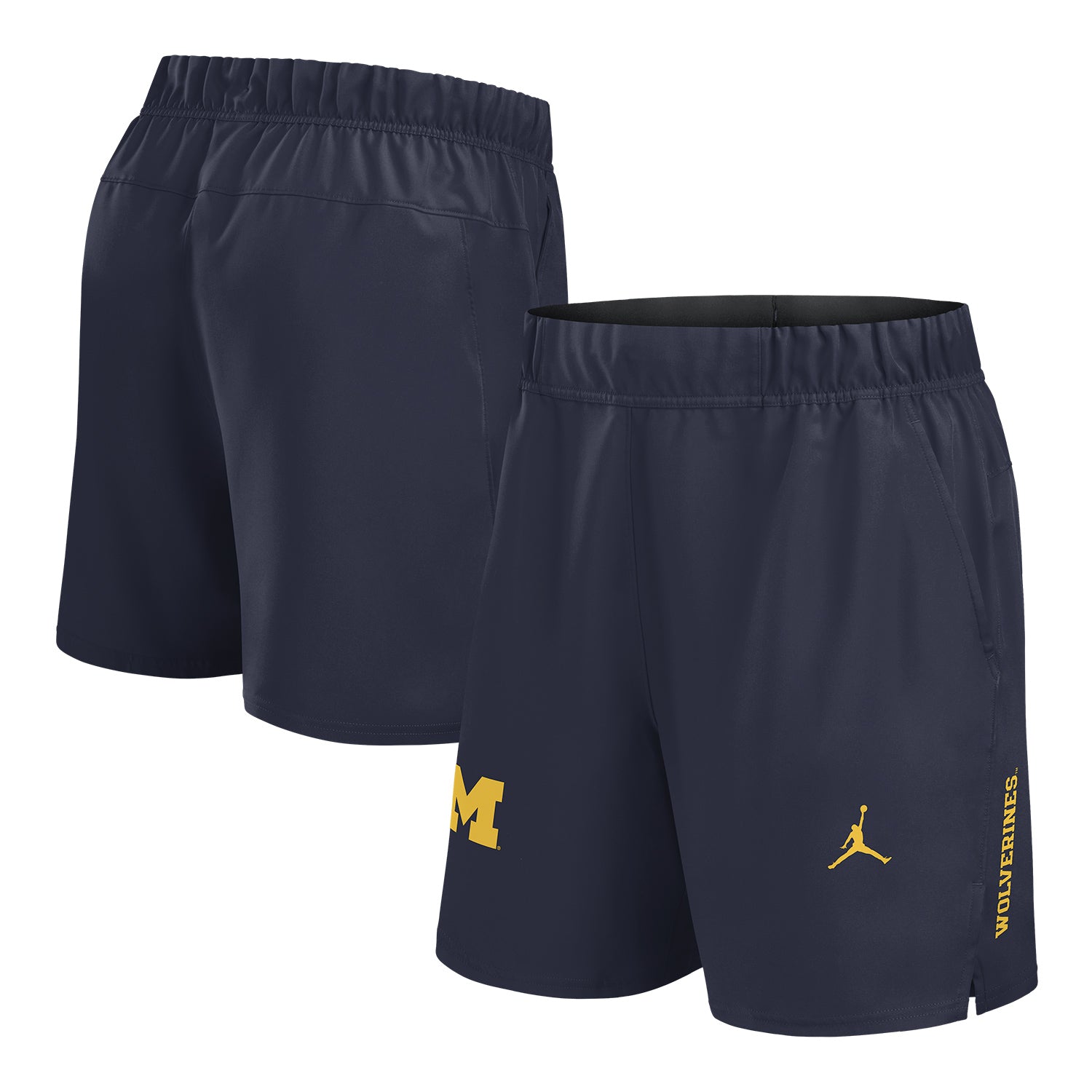Michigan Wolverines Jordan Woven Victory Shorts In Navy - Front & Back View