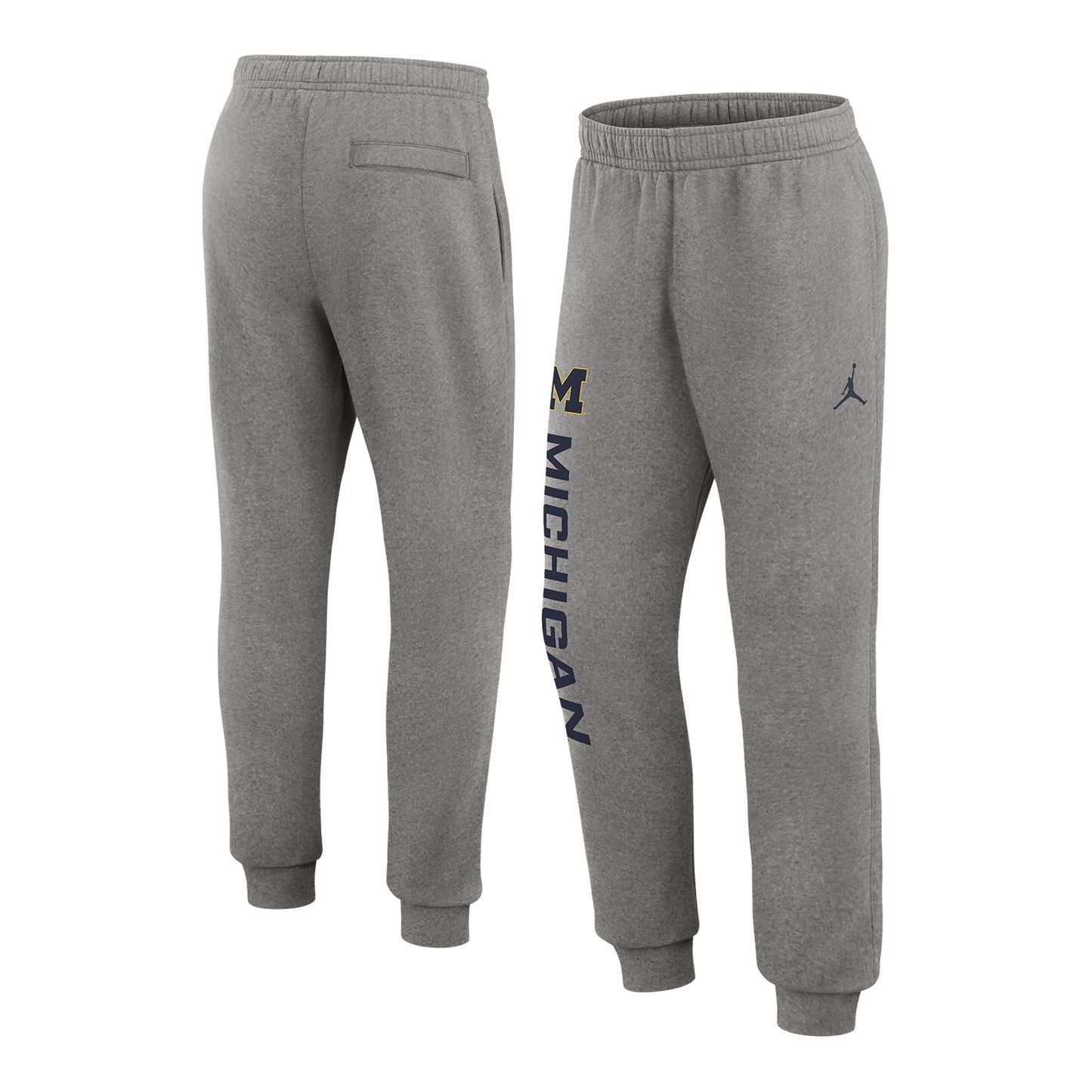 Michigan Wolverines Nike Jordan Grey Club Fleece Joggers - Front & Back View