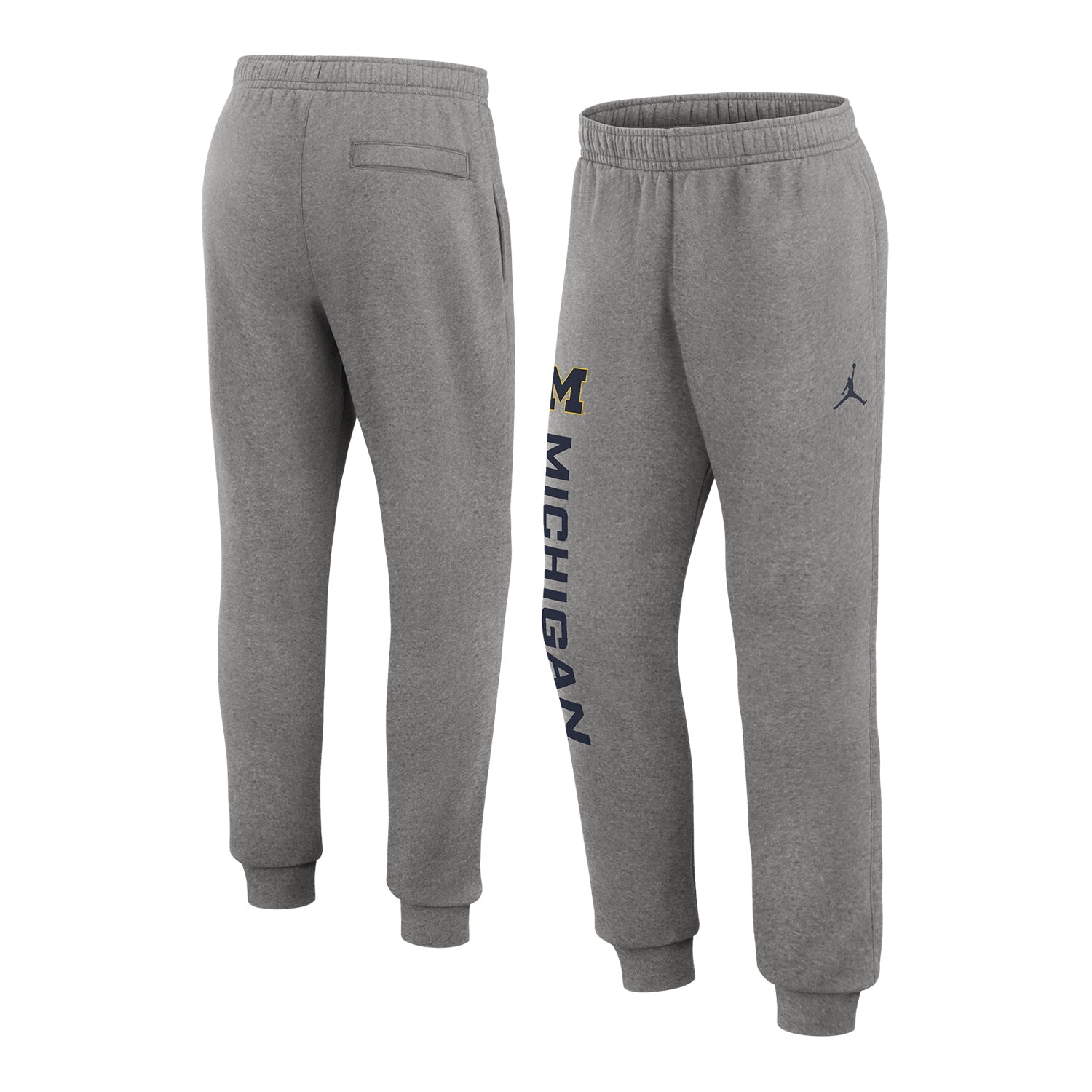 Michigan Wolverines Nike Jordan Grey Club Fleece Joggers - Front & Back View