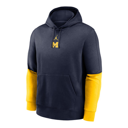 Michigan Wolverines Jordan Sideline Color Block Navy Hoodie - Front View