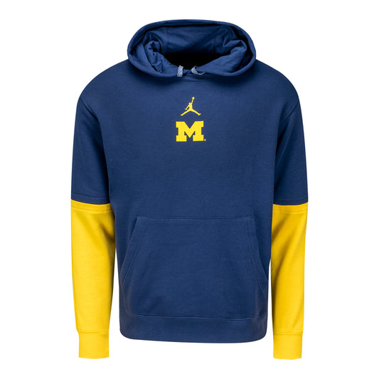 Michigan Wolverines Jordan Sideline Color Block Navy Hoodie - Front View