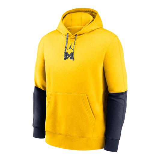 Michigan Wolverines Jordan Sideline Color Block Yellow Hoodie - Front View