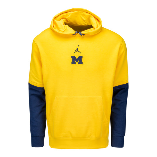 Michigan Wolverines Jordan Sideline Color Block Yellow Hoodie - Front View