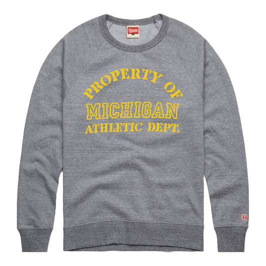 Homage University of Michigan Property Of  Grey Crewneck Sweatshirt - Front View