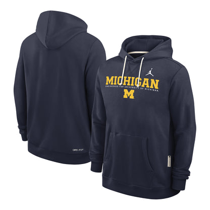 Michigan Wolverines Jordan Dri-Fit Navy Hooded Sweatshirt - Front & Back View