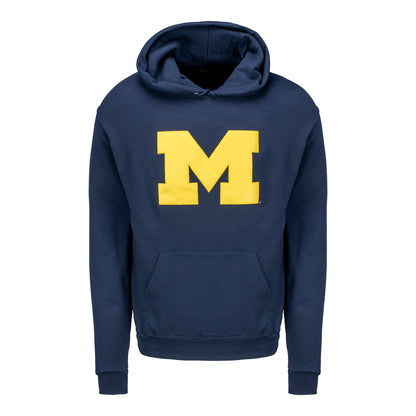 Michigan Wolverines Blue Champion Tackle Twill Primary Logo Hooded Sweatshirt - Front View