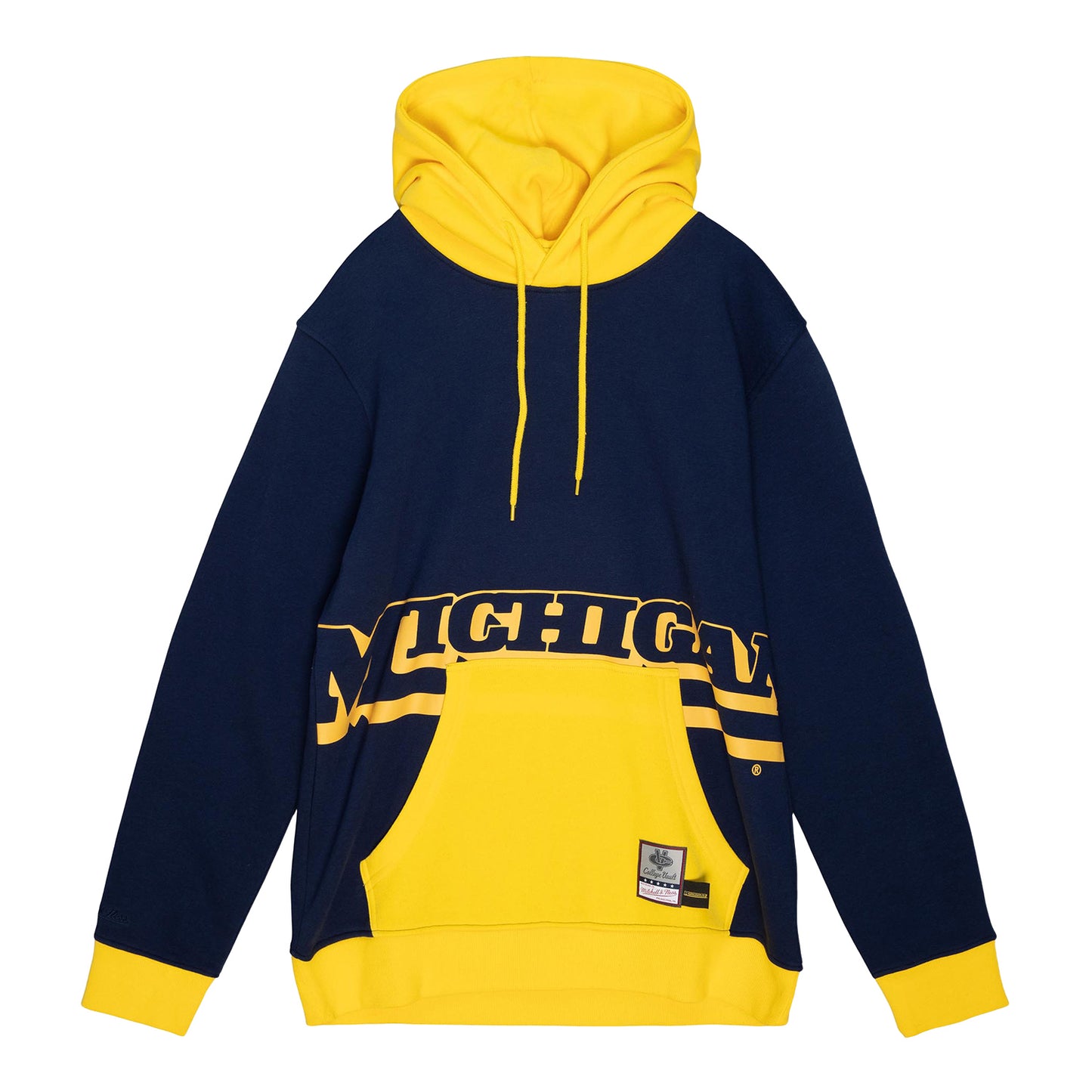 Michigan Wolverines Blue Mitchell & Ness Big Face Hooded Sweatshirt - Front View