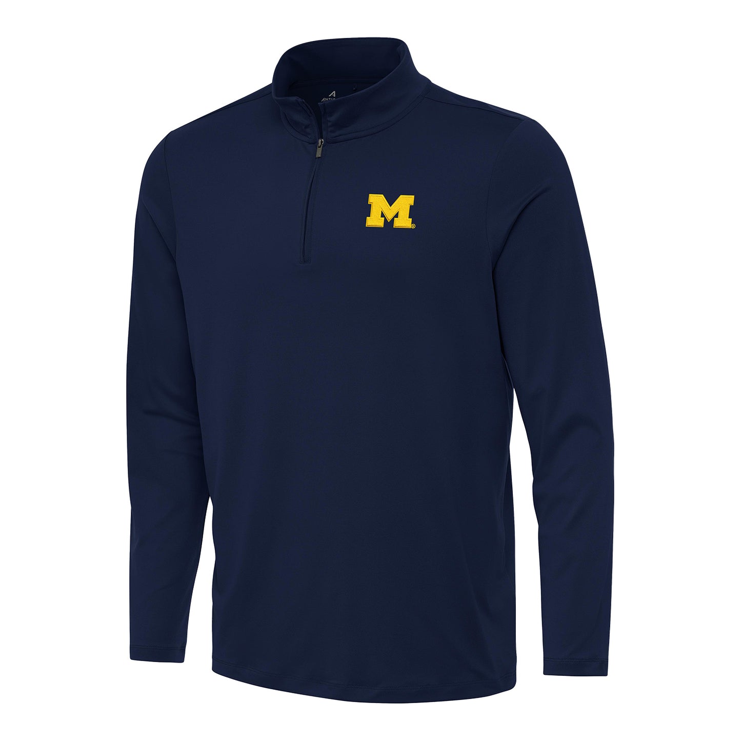 Michigan Wolverines Antigua Blue Reprocess 1/4 Zip Pullover - Front View