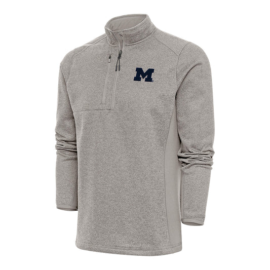 Michigan Wolverines Antigua Oatmeal Course 1/4 Zip Pullover Fleece - Front View