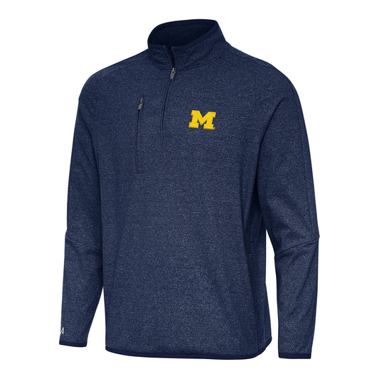 Michigan Wolverines Antigua Blue Certain 1/4 Zip Pullover - Front View