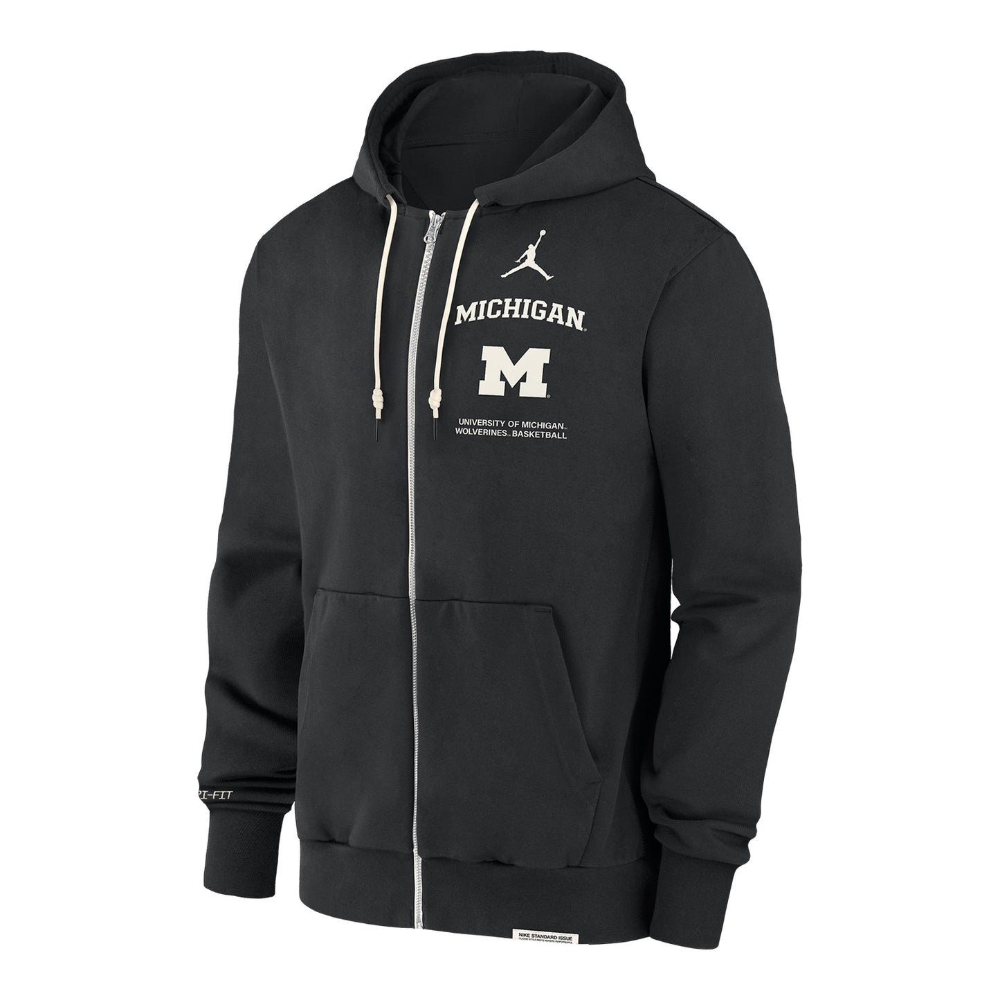 Michigan Wolverines Jordan Black Dri-Fit Travel Fleece Full Zip Hoodie - Front View