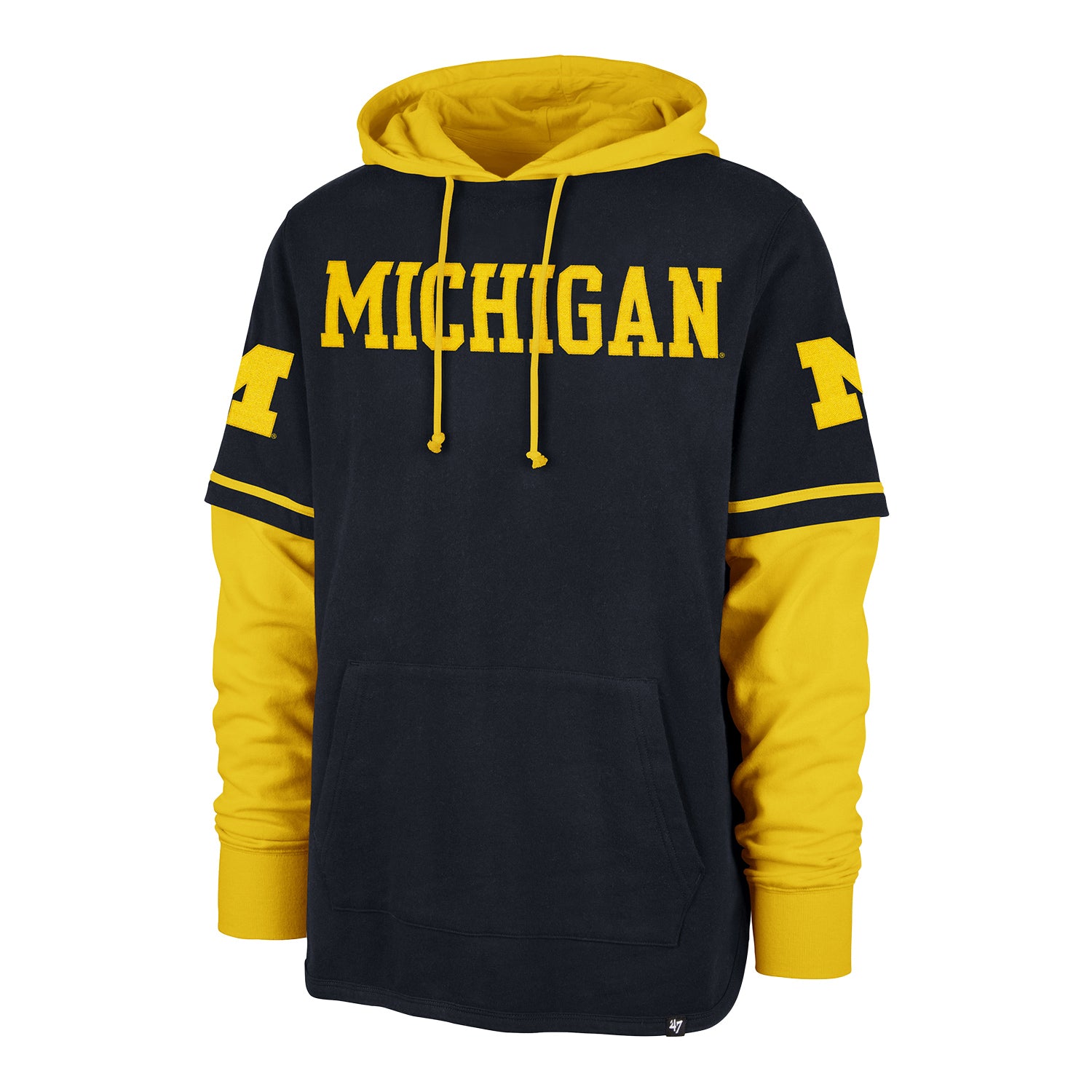 Michigan Wolverines '47 Brand Blue Trifecta Shortstop Pullover Hoodie - Front View