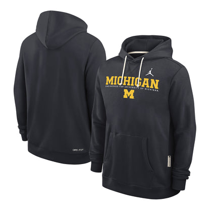 Michigan Wolverines Nike Jordan Navy Hooded Sweatshirt - Front & Back View