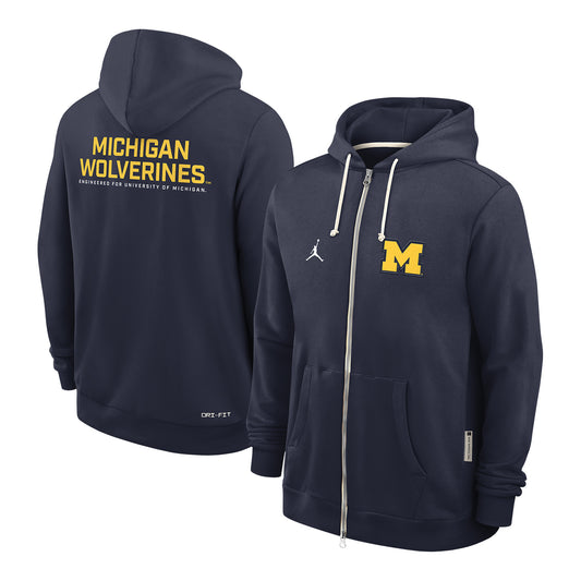 Michigan Wolverines Nike Jordan Navy Full Zip Hooded Sweatshirt - Front & Back View