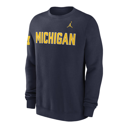 Michigan Wolverines Nike Jordan Navy Club Crewneck - Front View