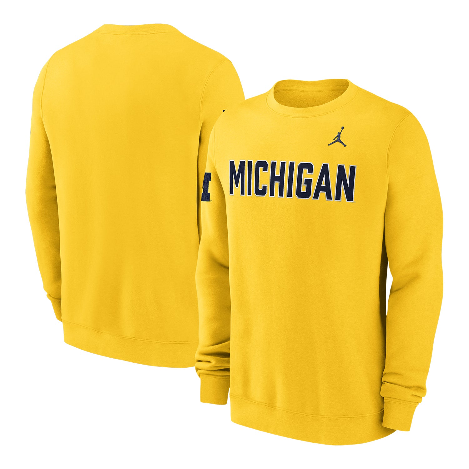Michigan Wolverines Nike Jordan Yellow Club Crewneck - Front & Back View