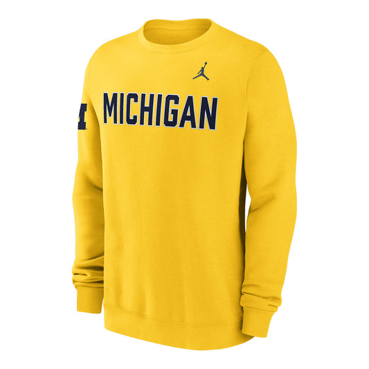 Michigan Wolverines Nike Jordan Yellow Club Crewneck - Front View