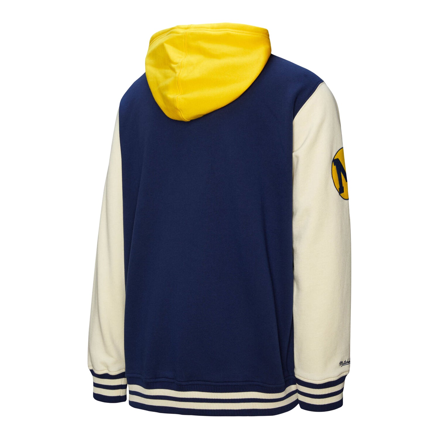 Michigan Wolverines Hooded Full-Button Fleece Vintage Jacket In Navy - Back View
